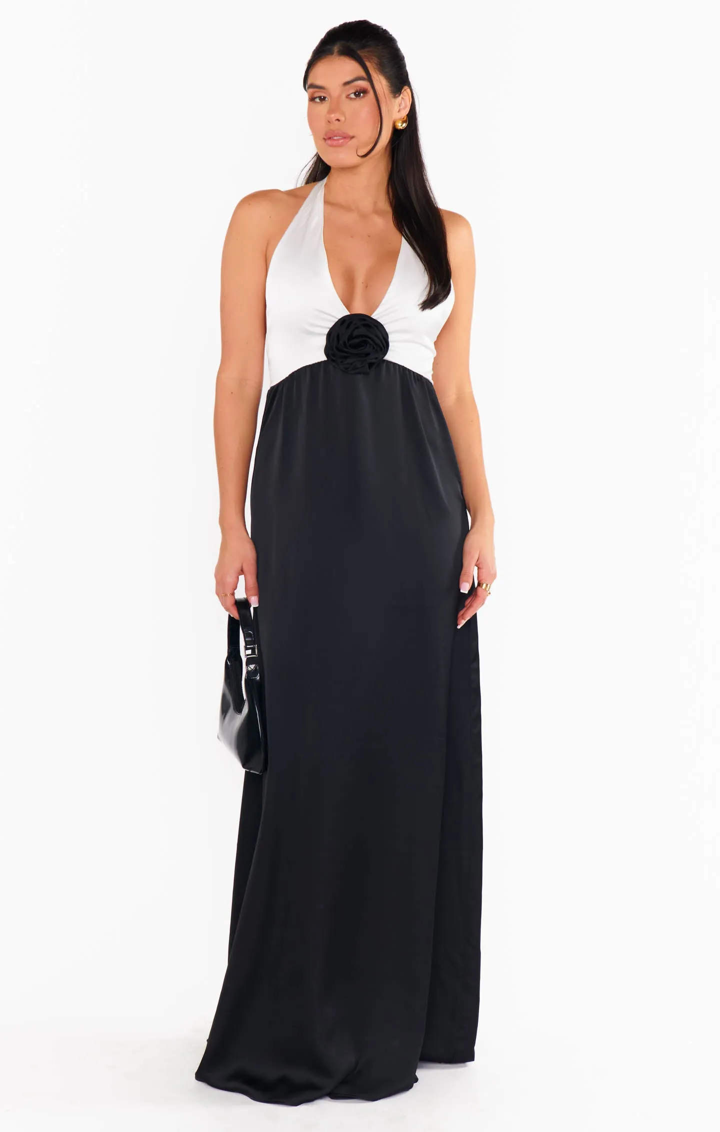 Marilyn Maxi Dress ~ Black and White Luxe Satin