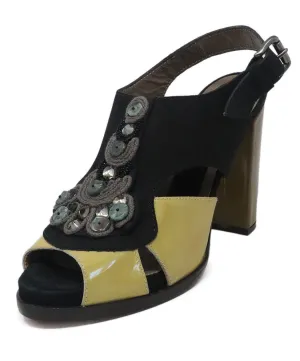 Marni Black Suede & Yellow Patent Heels w/ Stone Details sz 11