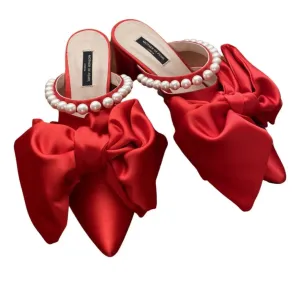 Mother of Pearl Satin bow and pearl Pumps