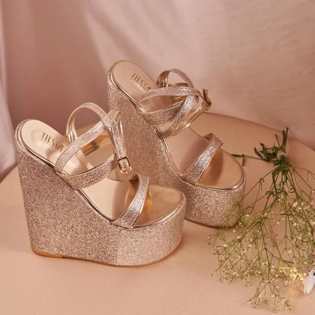 One-of-a-Kind Gold and Silver Shimmer Heels - Perfect for Every Festive Attire