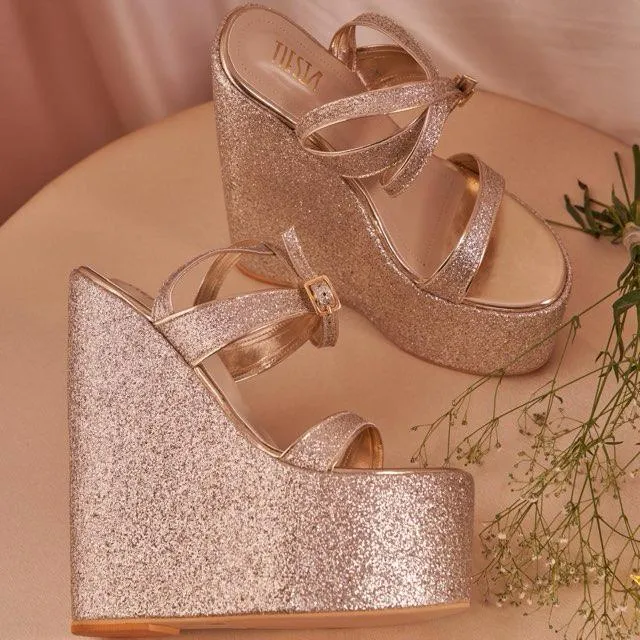 One-of-a-Kind Gold and Silver Shimmer Heels - Perfect for Every Festive Attire