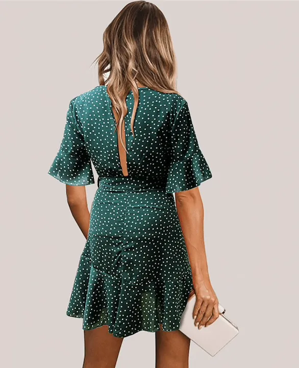 PIPER’S POLKA DOT WRAP MINI DRESS