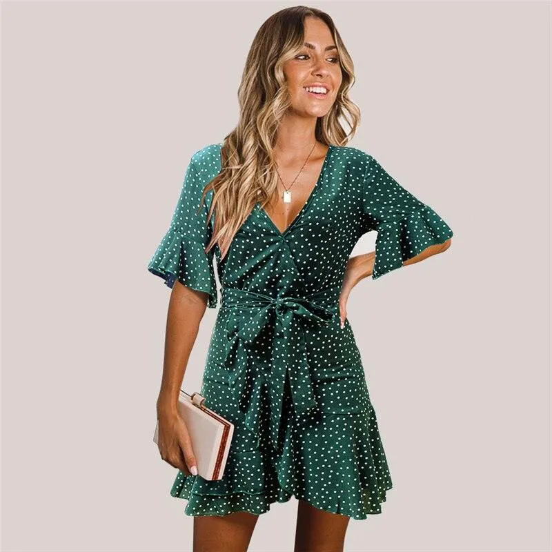 PIPER’S POLKA DOT WRAP MINI DRESS