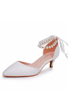 Pointed Toe Kitten Heels Ankle-Strap Wedding Shoes