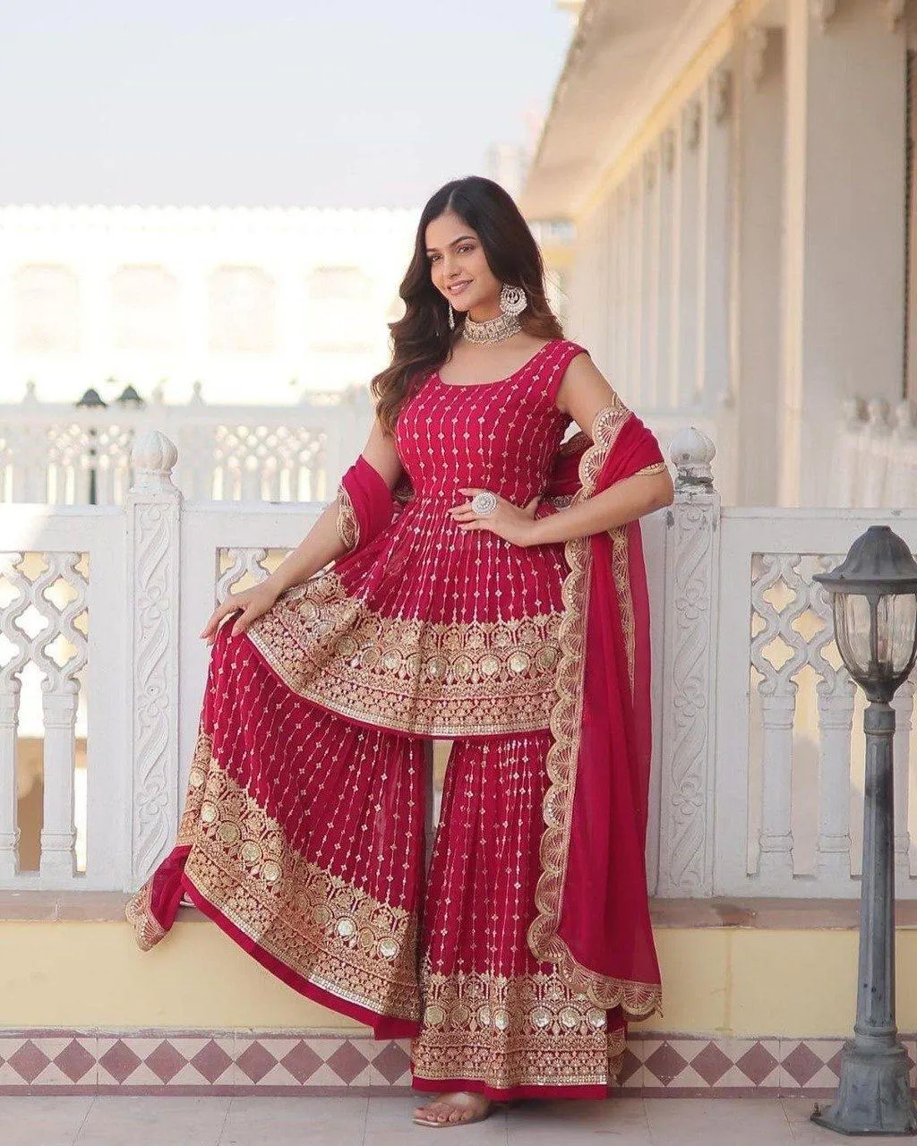 "Elegant Pink Sharara Dupatta Set for Festive and Wedding Wear"