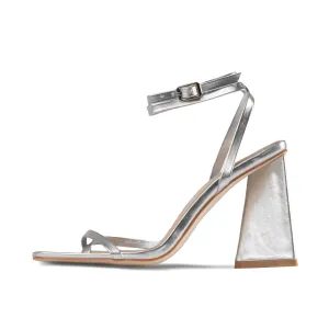 RAID Amora Lace Up Block Heel in Silver