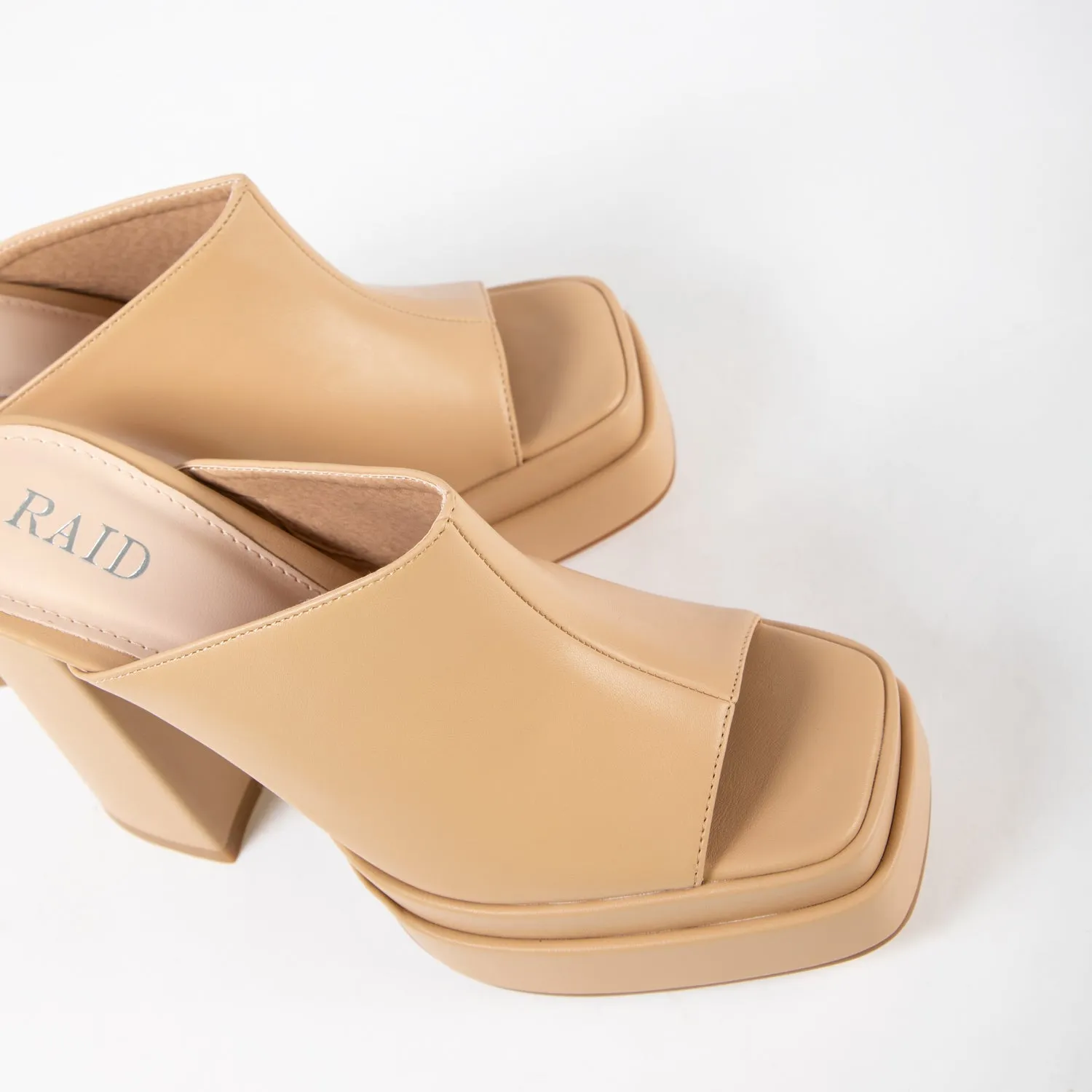 RAID Piya Platform Heeled Mule in Nude