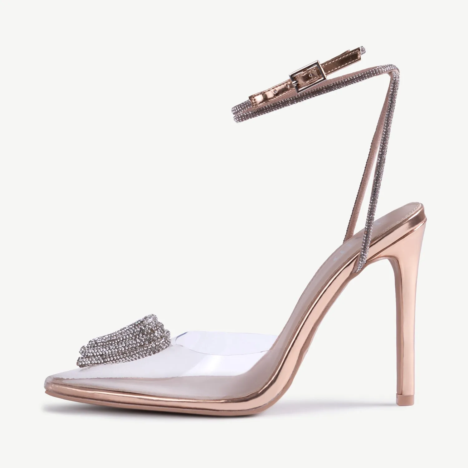 RAID Roana Stiletto Pump in Clear/ Rose Metallic