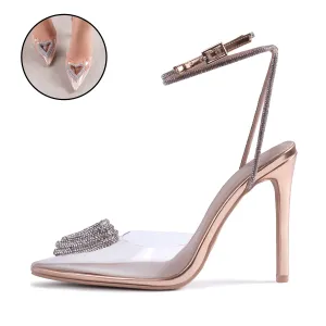 RAID Roana Stiletto Pump in Clear/ Rose Metallic