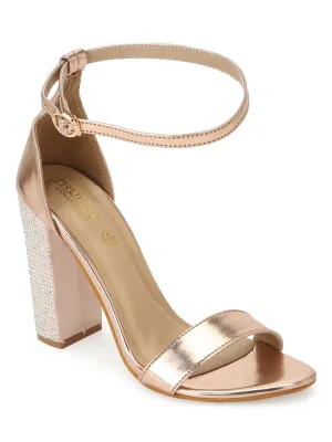 Rosegold Patent Leather High Block Diamante Heels (TC-SLC-B-38-RGLD)