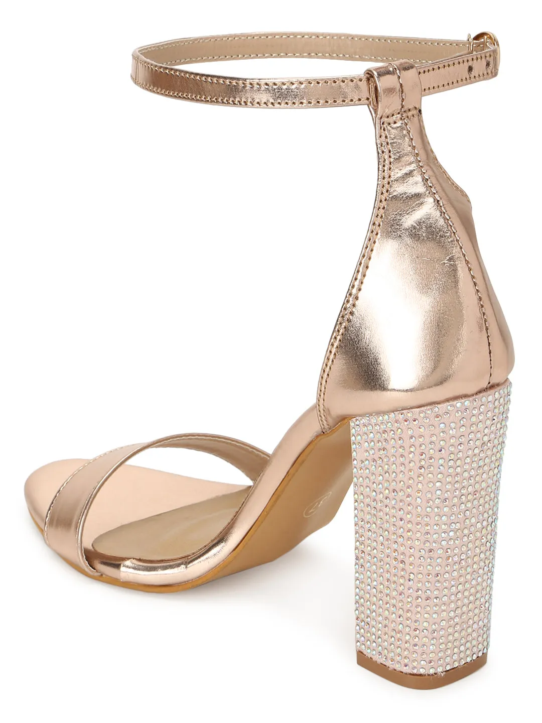 Rosegold Patent Leather High Block Diamante Heels (TC-SLC-B-38-RGLD)