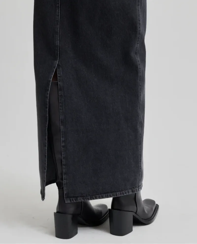 Second Female Andorra Grey Denim Maxi Skirt