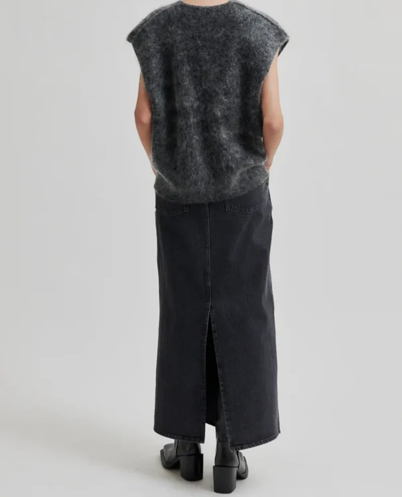 Second Female Andorra Grey Denim Maxi Skirt