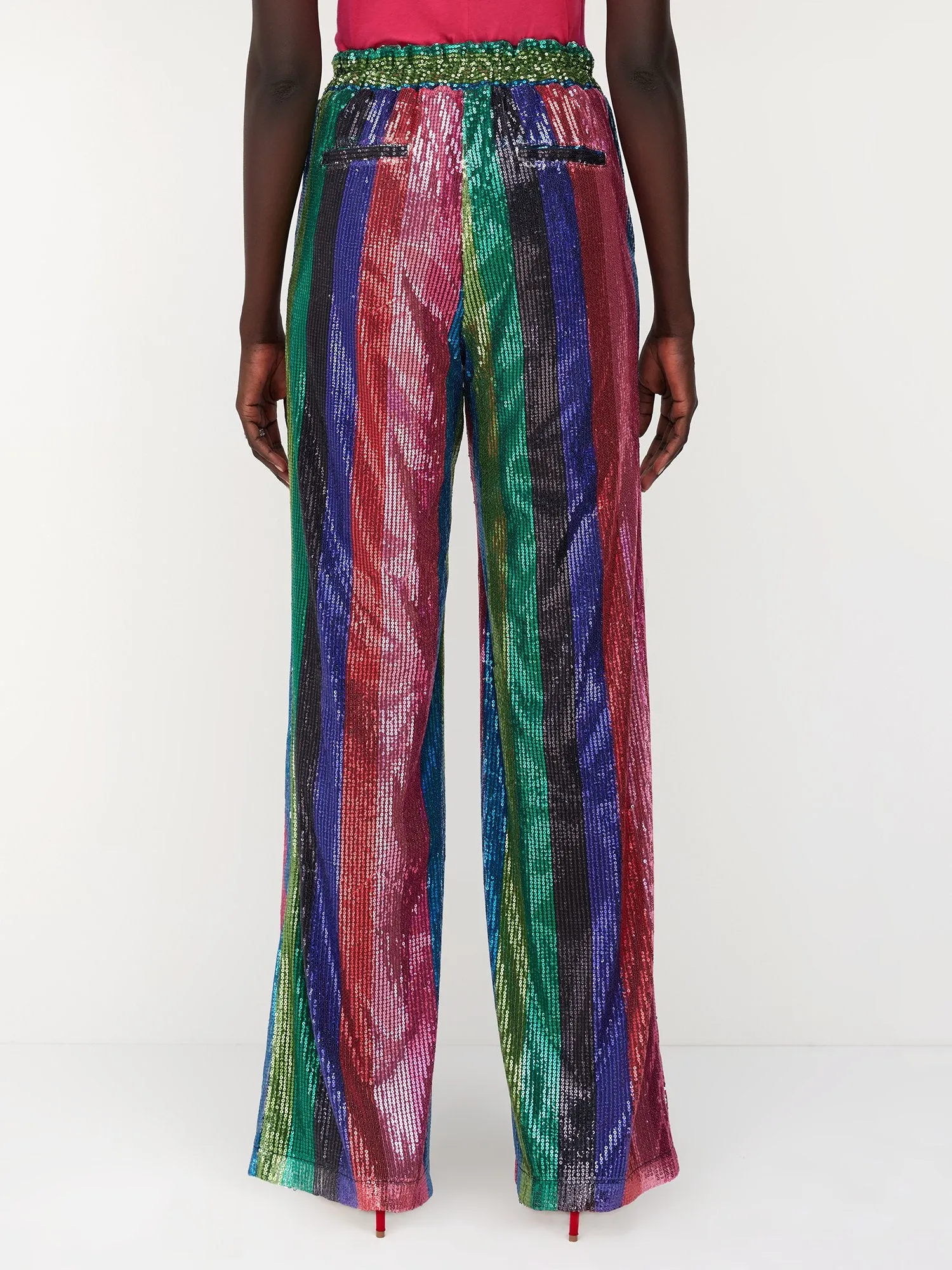 Sequin-Stripe High-Waisted Palazzo Pant