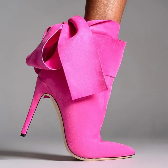 Sexy Neon Pink Bow Detail Ankle Boots