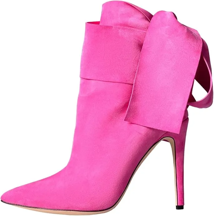 Sexy Neon Pink Bow Detail Ankle Boots