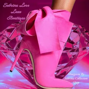 Sexy Neon Pink Bow Detail Ankle Boots