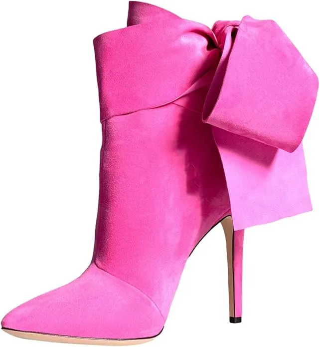 Sexy Neon Pink Bow Detail Ankle Boots