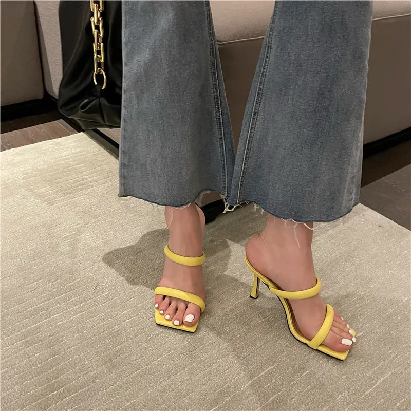 Square-toe Candy Color Heels