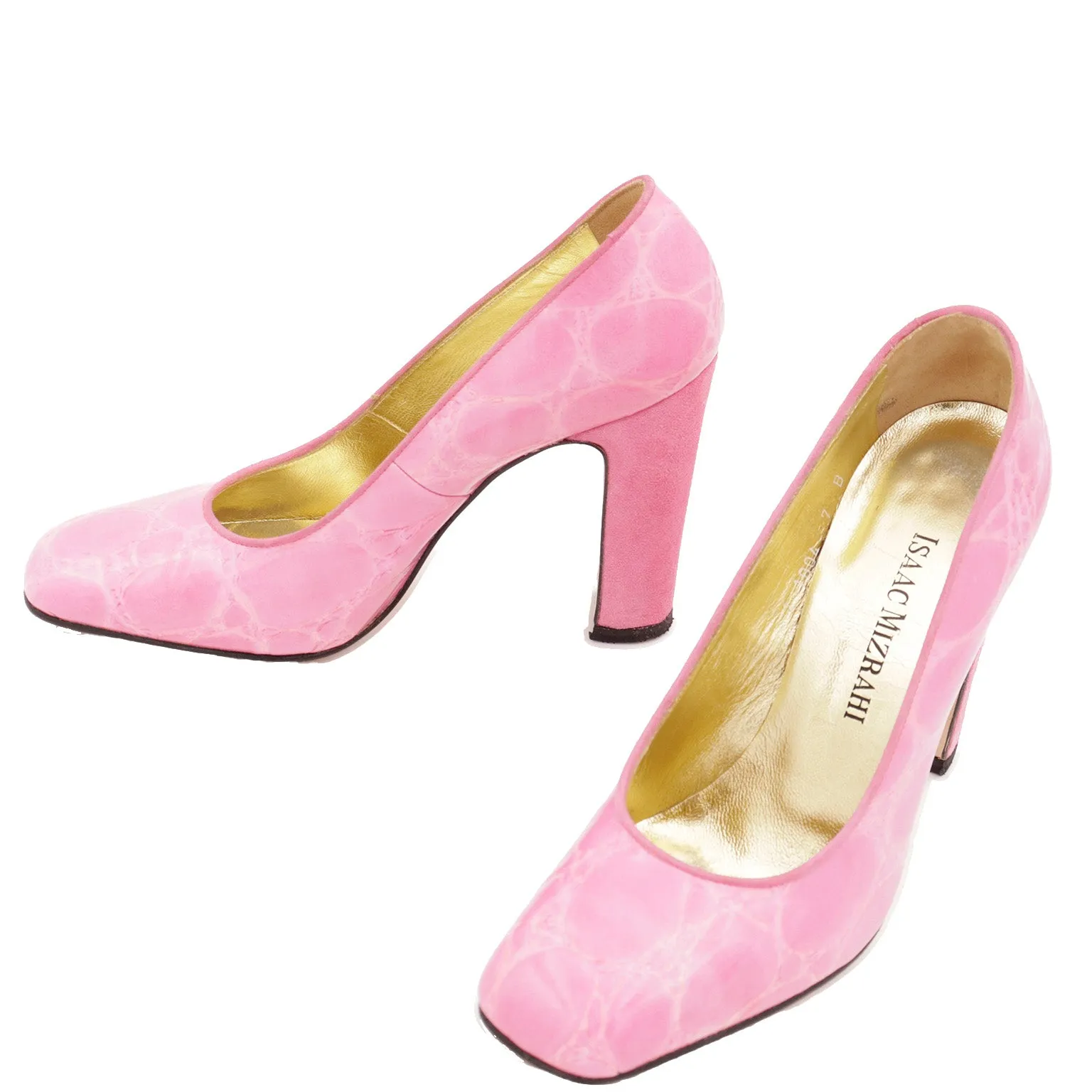 S/S 1995 Isaac Mizrahi Pink Faux Alligator Embossed Heels