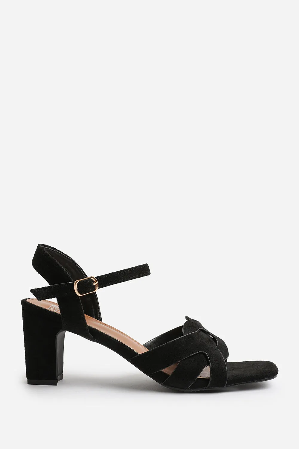 TINSLEY WIDE FIT LOW BLOCK HEEL WITH BRAIDED DETAIL IN BLACK SUEDE