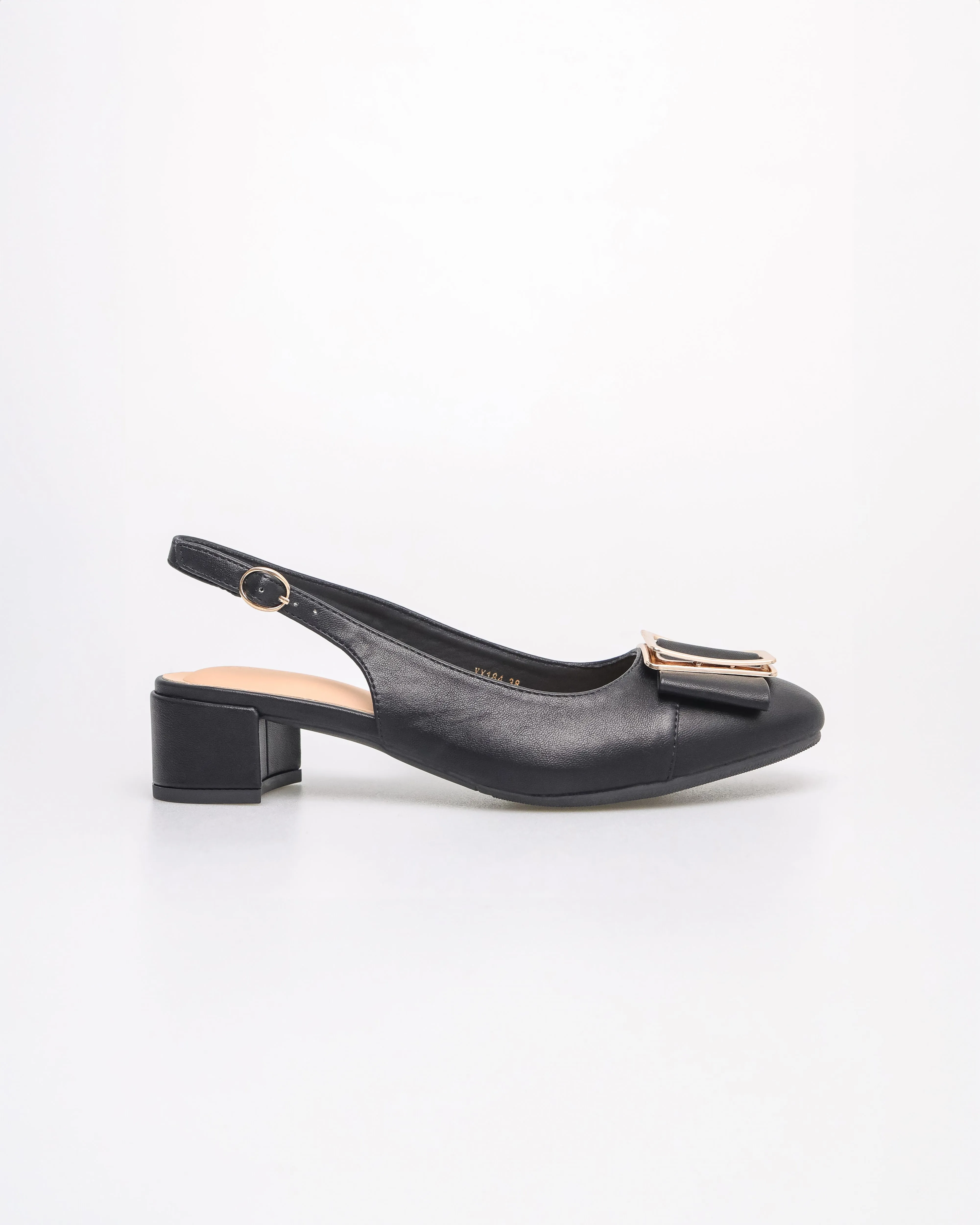 Tomaz YX184 Ladies Metallic Buckle Slingbacks (Black)