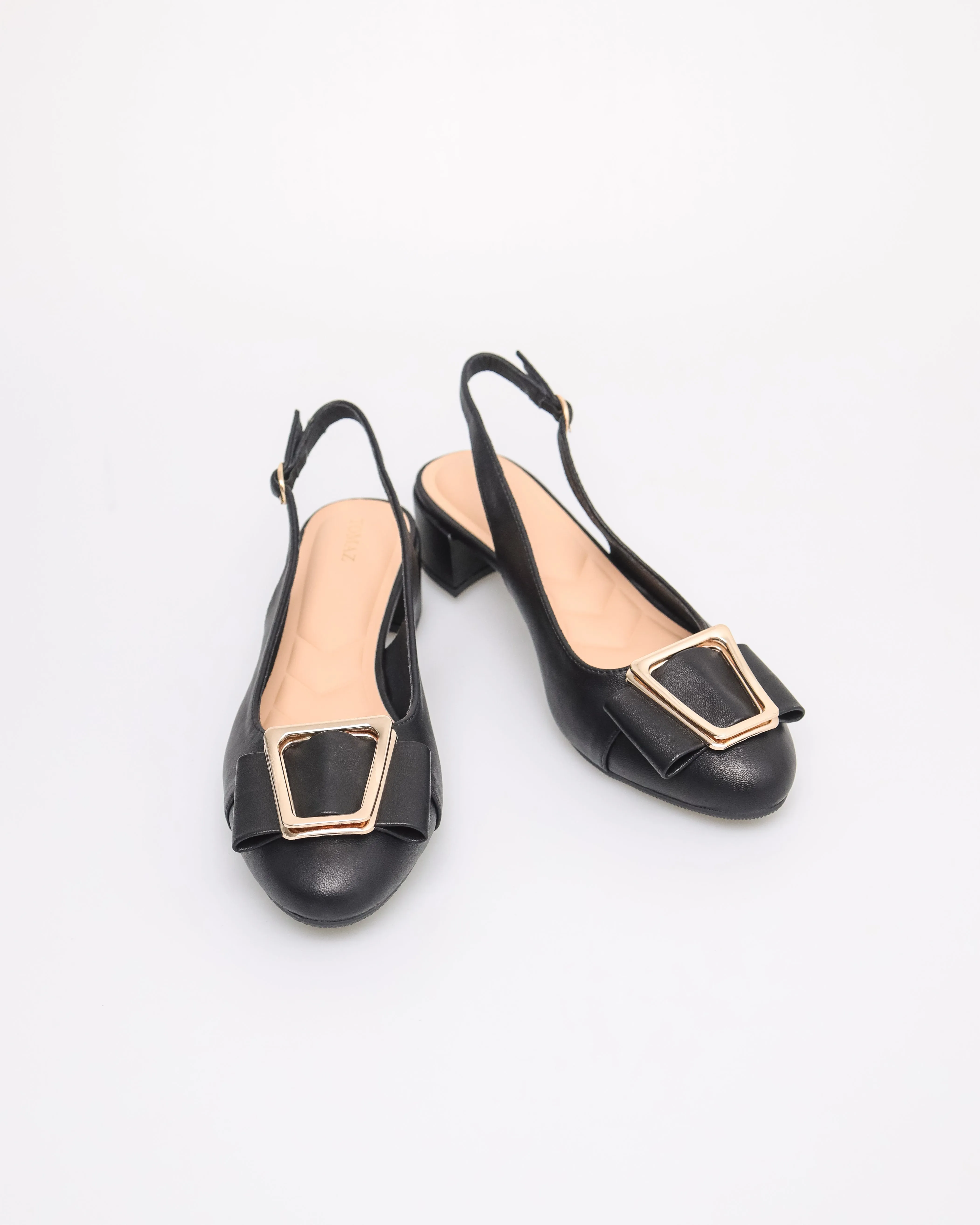 Tomaz YX184 Ladies Metallic Buckle Slingbacks (Black)