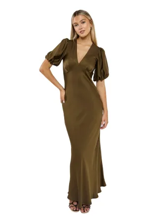 Uma Satin Dress Khaki