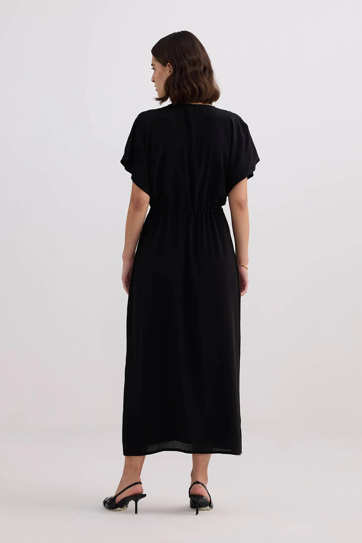 V-neck Gathered Maxi Dress in Black