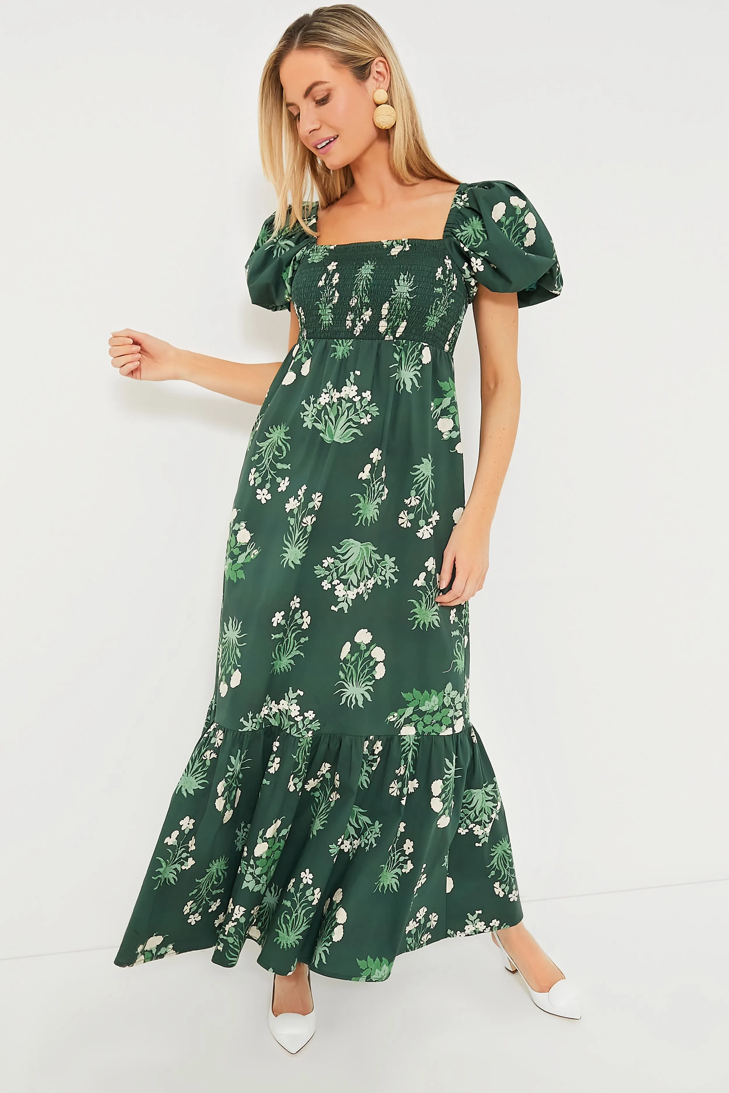 Viridian Stamped Bouquets Gabrielle Dress