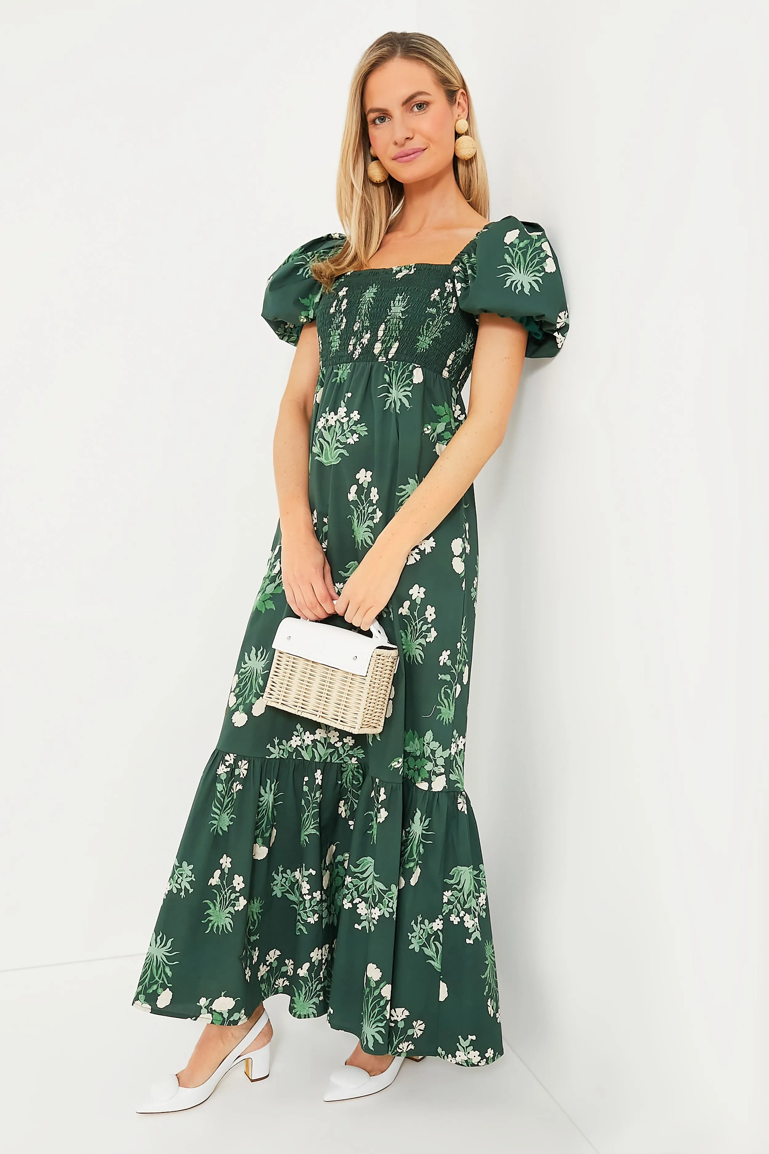 Viridian Stamped Bouquets Gabrielle Dress