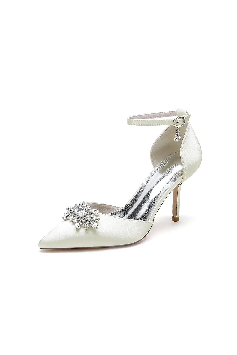 White Pointed Toe with Rhinestone Flower