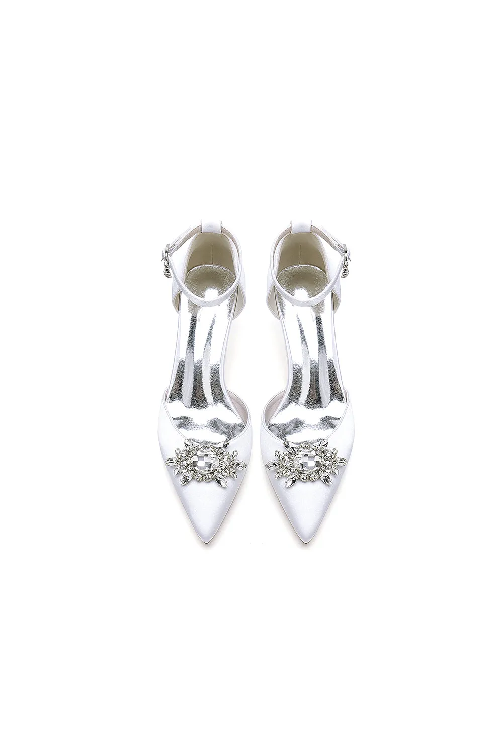 White Pointed Toe with Rhinestone Flower