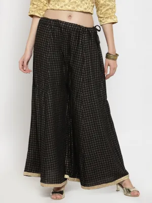 Women'S Black Printed Rayon Wide Leg Palazzo