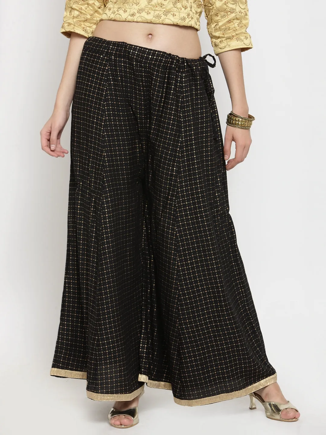 Women'S Black Printed Rayon Wide Leg Palazzo