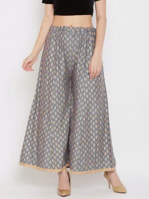 Women'S Grey Flared Printed Rayon Sharara