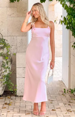 Zya Light Pink Satin Maxi Dress