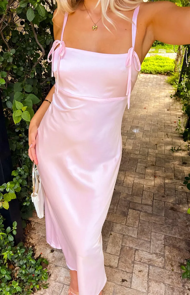 Zya Light Pink Satin Maxi Dress